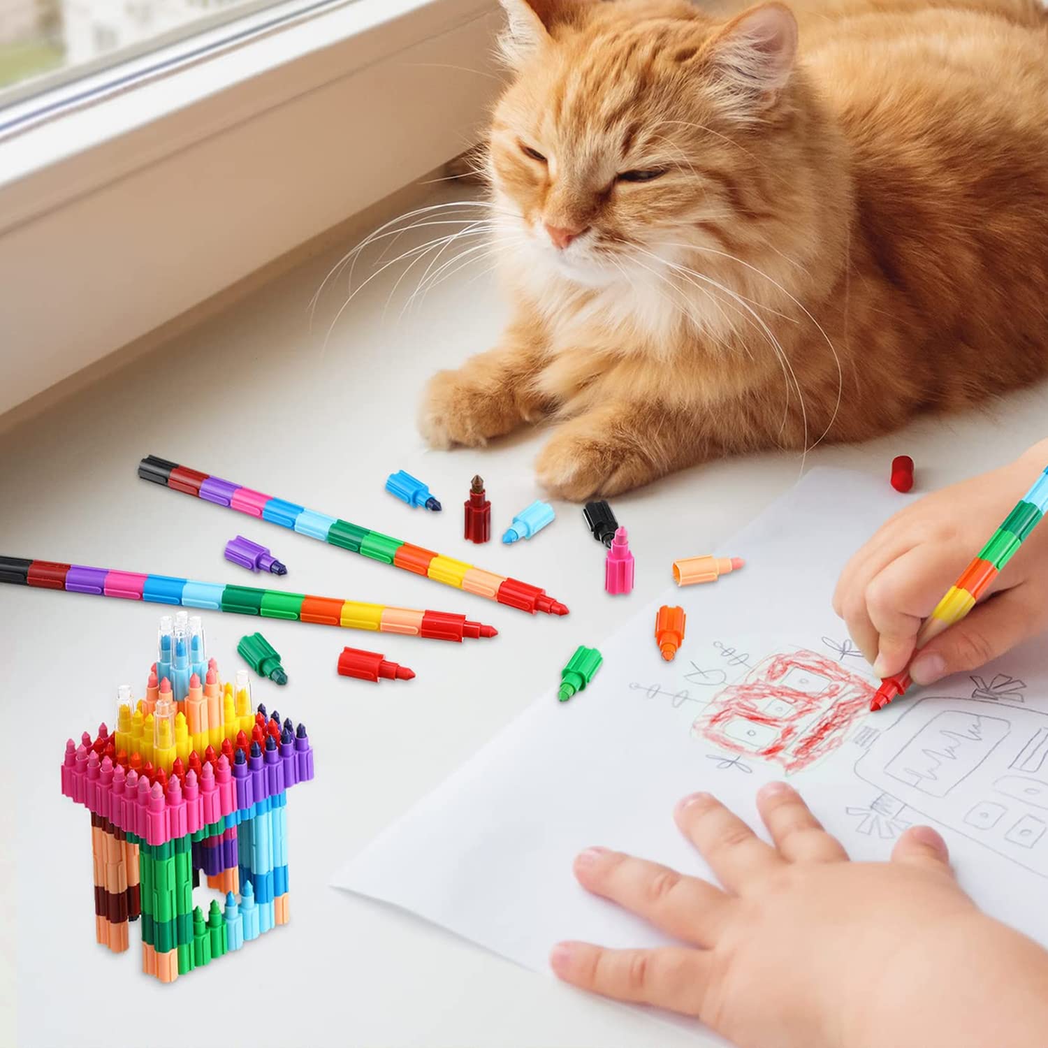 14 Pièces Crayons De Cire Empilables Lectorias - 12 Couleurs En 1 Pour Enfants, Idéal Cadeau Anniversaire