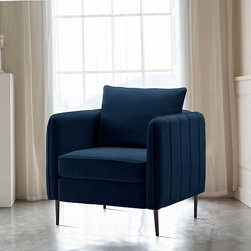 Miniatura 43 de Silla decorativa de piel sintética, sillón moderno de mediados de siglo para sala de estar, silla de lectura, sofá individual, cojín de espuma de