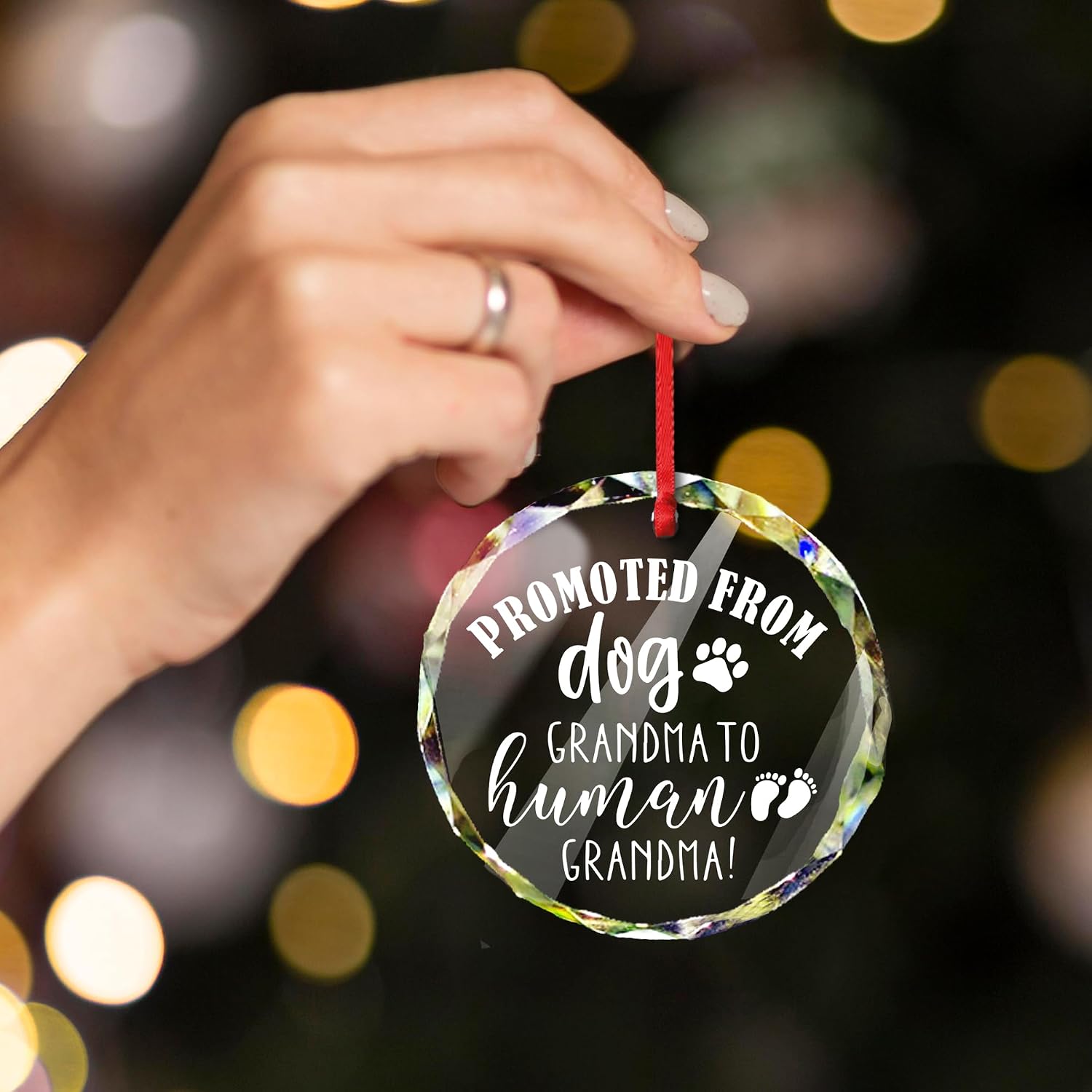 Funny New Grandma Glass Ornament - Promoted from Dog Grandma - Baby Announcement Gift for First Time Grandmother - Pregnancy Announcement Keepsake Ornaments for Grandmother - A05 image 3