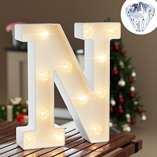 Light Up Letters, LED Letter Lights 26 Alphabet, Diamond Bulb Marquee Light Up Letters, Lighted Letter Sign Night Light for Home Party Wedding Birthday Graduation Decor-N