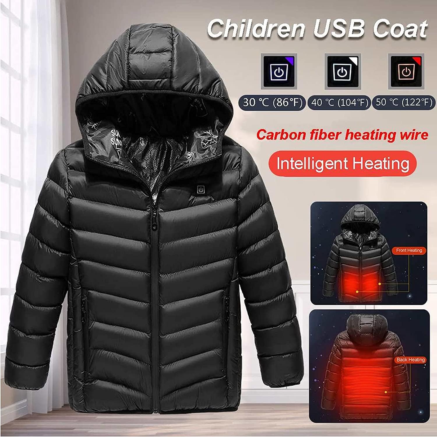 電熱ジャケット 男の子 女の子 USB充電 暖房 ボディウォーマー ダウン 屋外作業 スキー ハイキング用 (Color : Blu