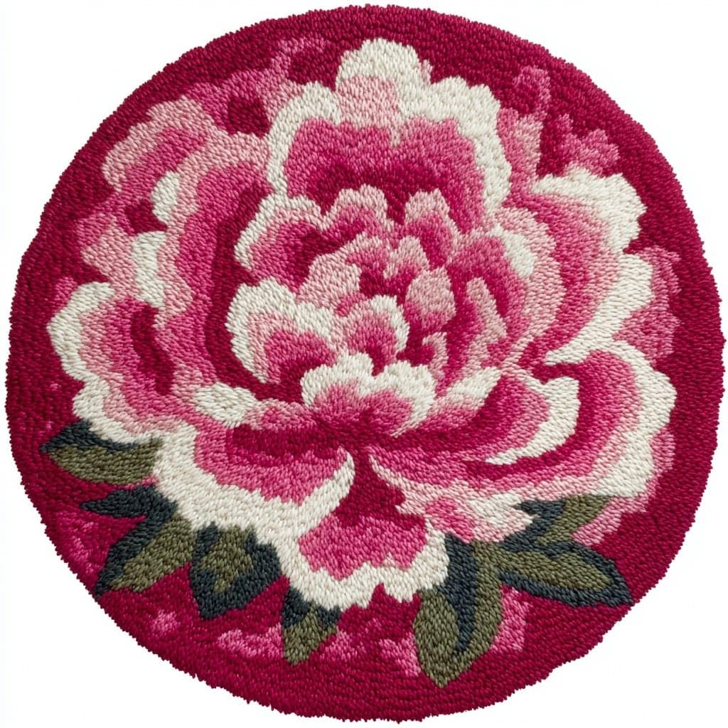 AMBATTERY Round Shape Latch Hook Kits Rug,Peony Flowers