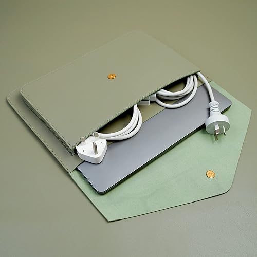 Miniatura 6 de Funda de cuero para laptop de 13 pulgadas, compatible con MacBook Air de 13 pulgadas, MacBook Pro 13, Dell XPS 13, color gris y verde