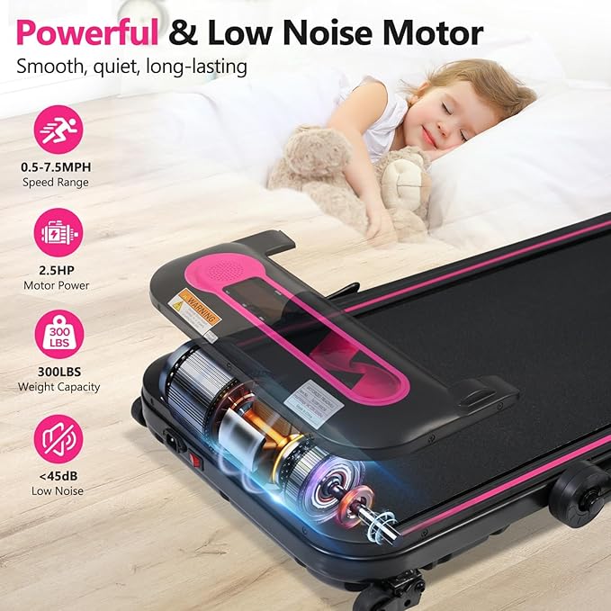 Caminadora Plegable VOOTOLOVER Rosa+Negro, 2.5HP, Inclinación, 300 lb miniatura 4