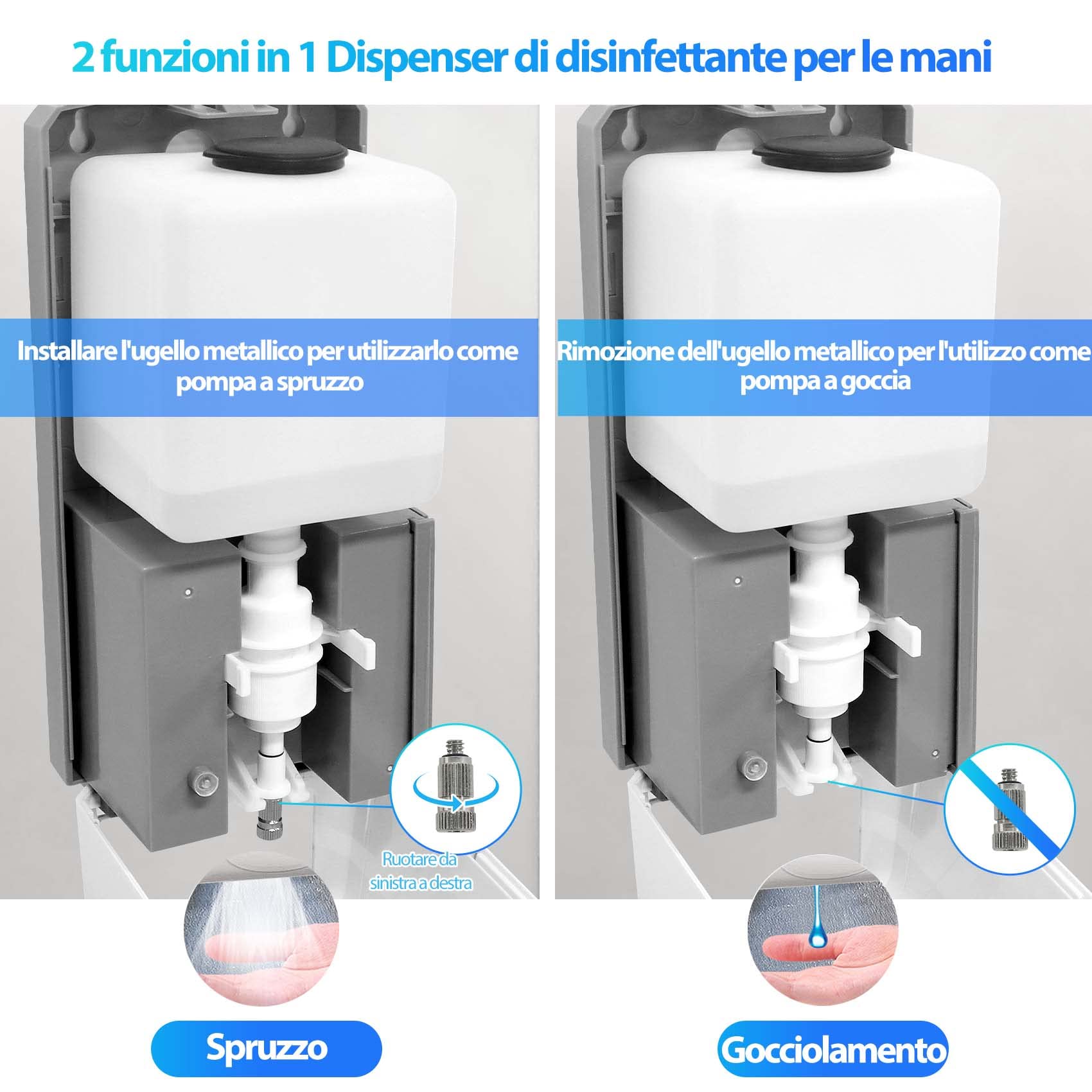 Dispenser di Sapone a Parete 1000ml, Commerciale a Dispensatore Manuale di Sapone automatico Gel Dispenser Pompa per Azienda, Scuola, Ospedale, Acciaio Inox