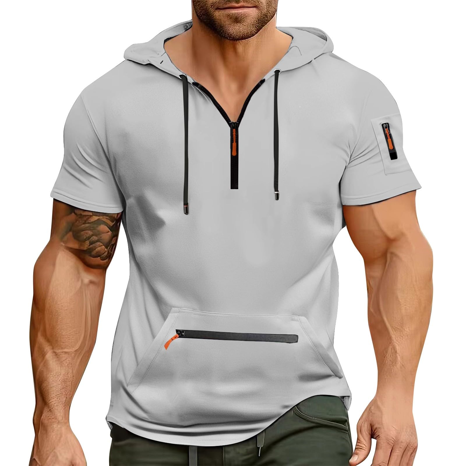 Hoodies for Men Quarter Zip Hoodie Lightweight Sweatshirt Pullover Oversized Hooded Tshirts with Pocket