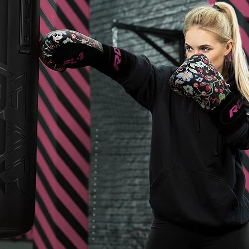 Miniatura 5 de RDX Guantes de boxeo para mujer, para entrenamiento, Muay Thai Flora Skin Guantes para Sparring, Fighting Kickboxing, Buenos para saco de boxeo,