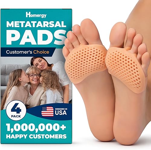 Homergy - Almohadillas metatarsianas para pies - Cojines de gel suave para la bola del pie para alivio del dolor, diseño de manga ultradelgada, se