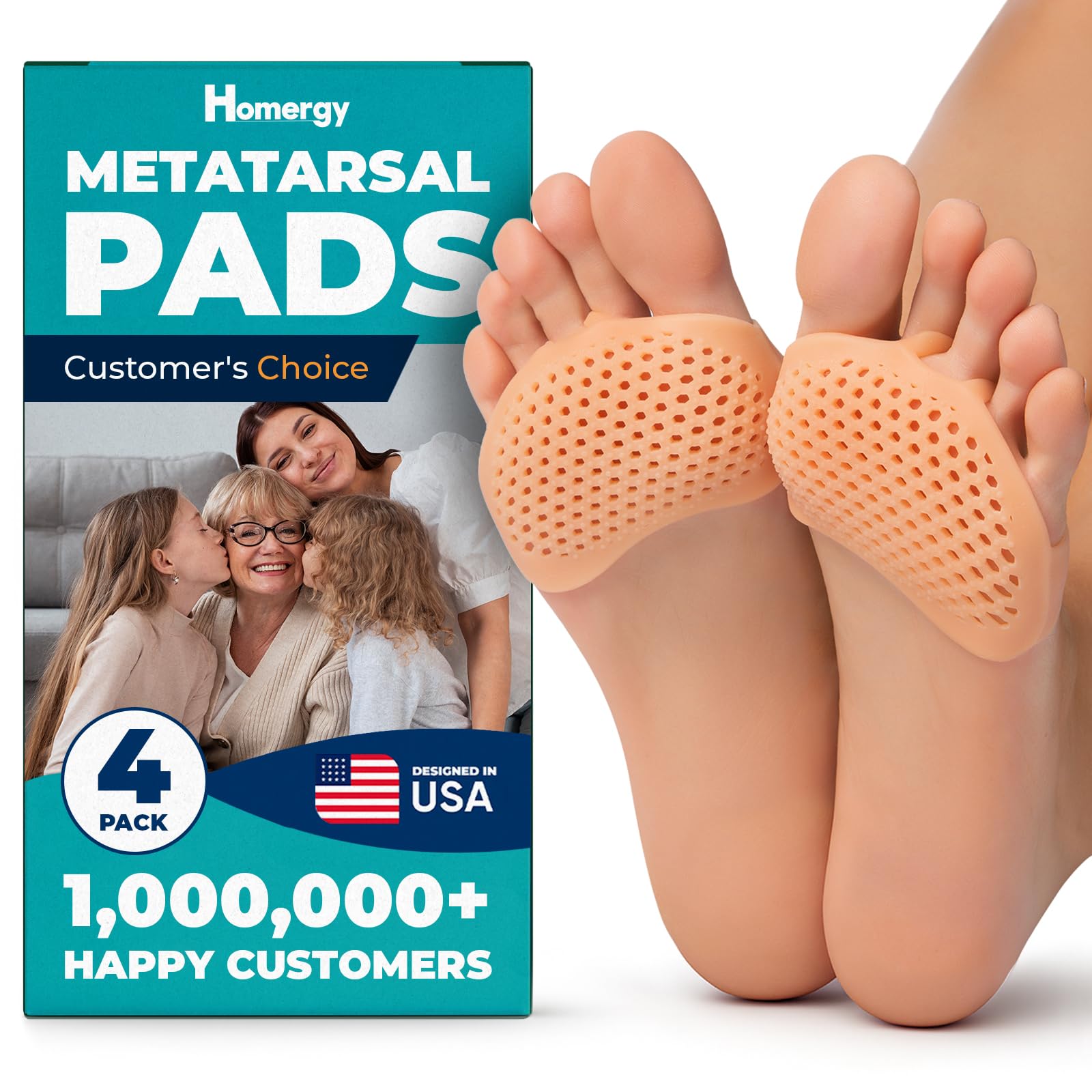 HomergyHomergy Metatarsal Foot Pads - Soft Gel Ball of Foot Cushions for Pain Relief, Ultra-Thin Sleeve Design, Stays in Place, Breathable & Reusable - Fits Heels, Flats, Sneakers (4 Pads / 2 Pairs)