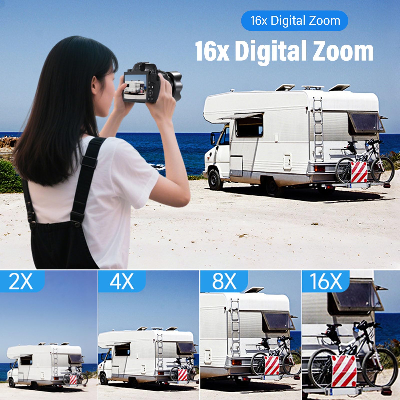 ASHATA Camera Digitale da 64 MP 4K per Fotografia, Videocamere Zoom 16x per le Riprese, con Sensore CMOS Flash LED WiFi, Touch Screen da 4 ", Digicam Vlog per Adolescenti Principianti