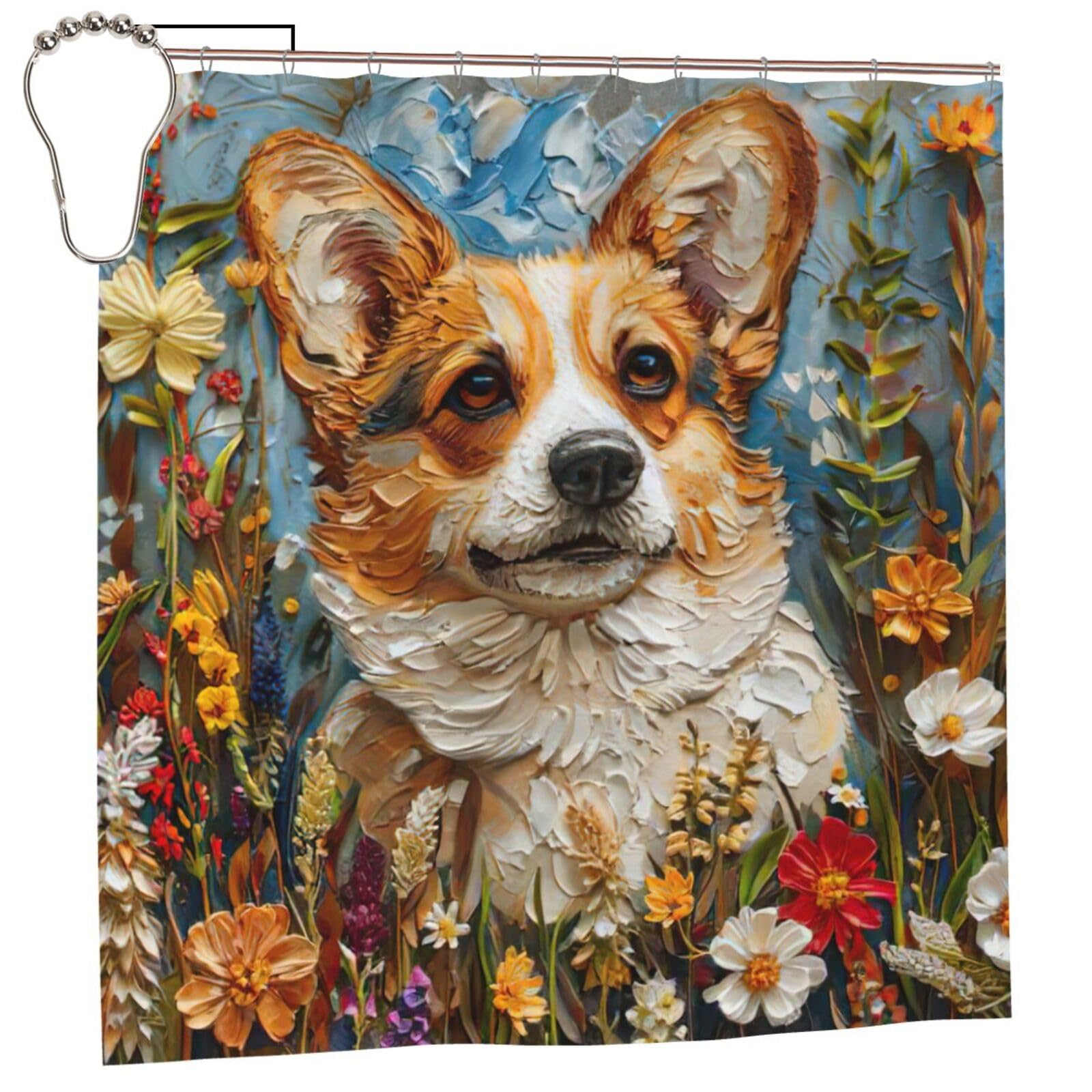 Rideau de douche Corgi floral pour une salle de bain joyeuse et fleurie