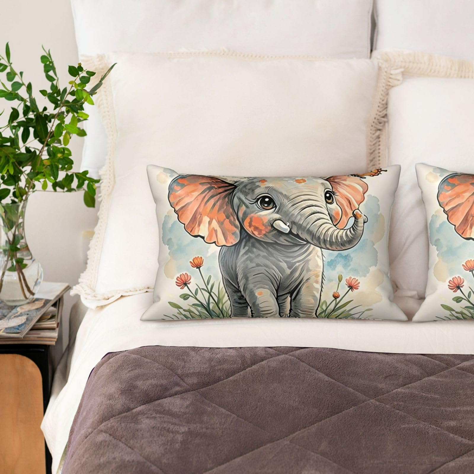 Elephants Satin Pillowcase for Hair and Skin Set of 2,Ultra Smooth Soft Breathable Cooling Pillow Cases Queen Size 20x30 Inch Bed Pillowcovers with Hidden Zipper Cushion Case Gifts for Women Men
