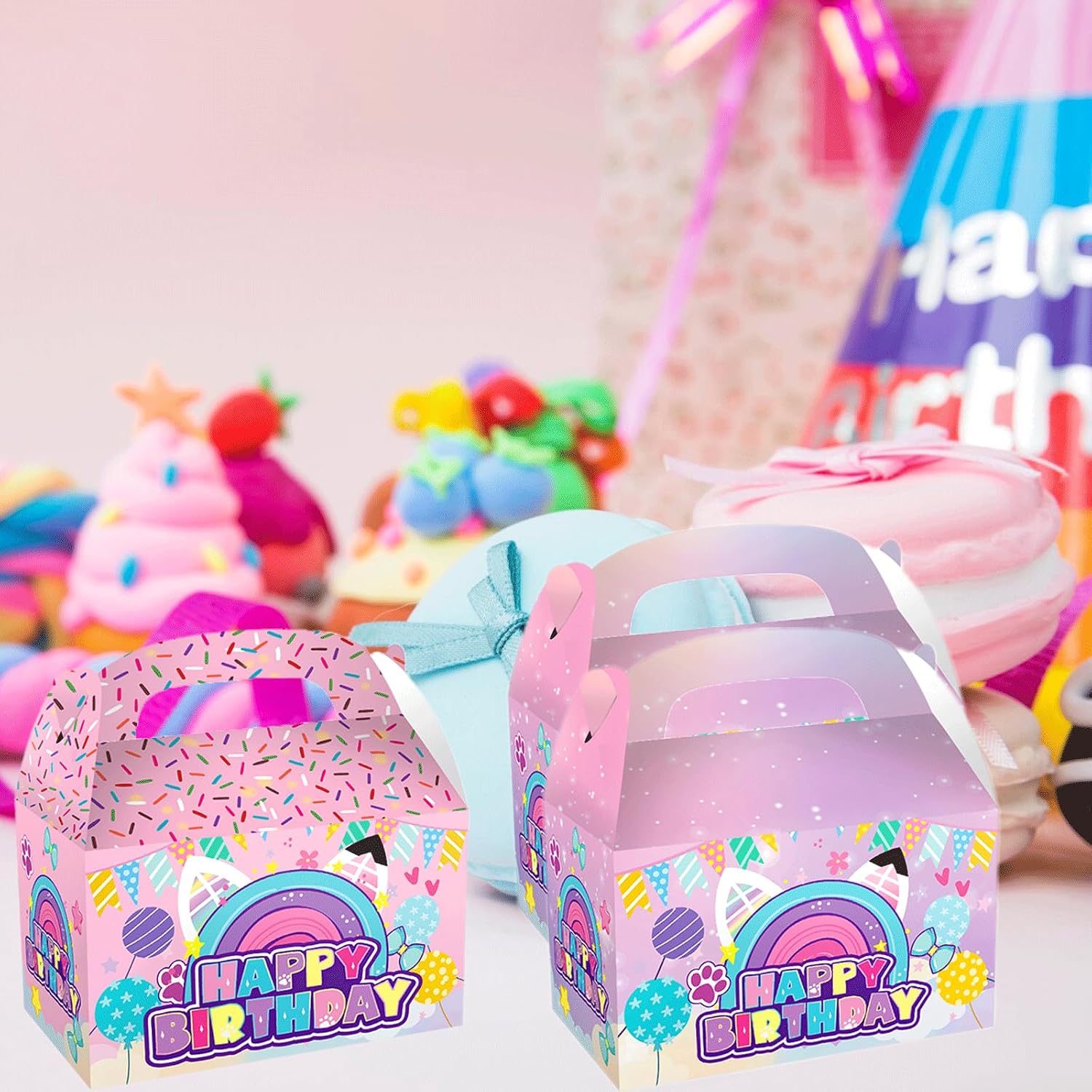 Cartoon Cat Party Candy Bags 16pcs Dollhouse Theme Goodie Gift Boxes for Kids Birthday Party Decorations Favors Supplies