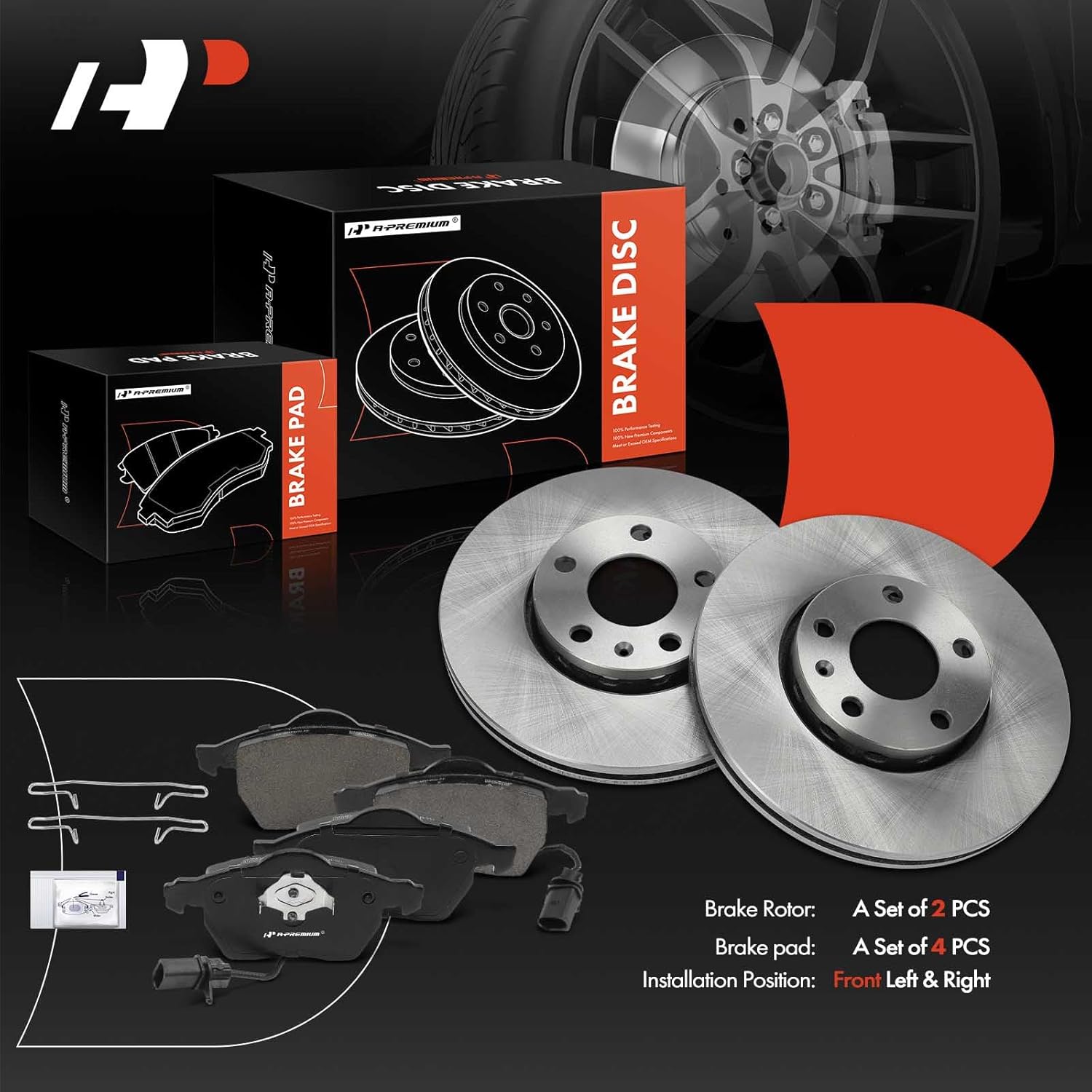 A-Premium 11.34 inch (288mm) Front Vented Disc Brake Rotors and Ceramic Pads Kit Compatible with Select Volkswagen, Audi Models - Passat 2000-2005, A4/A4 Quattro 1999-2005, A6/A6 Quattro, 6-PC Set