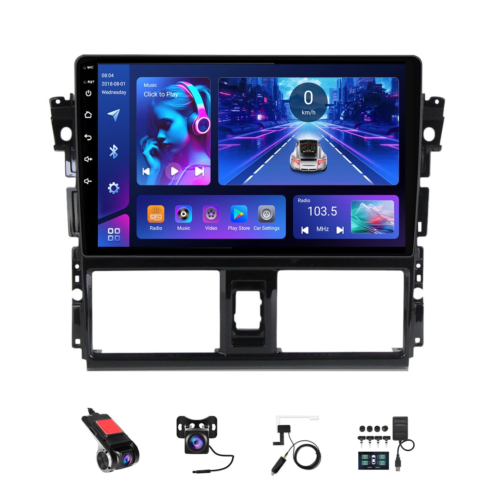 Genérico Estéreo para Auto Android 14 de 10 Pulgadas para Toyota Vios 2014-2016, Doble DIN, cámara Trasera AHD, Controles en el Volante, Bluetooth, Carplay, navegación GPS (T2 [2+])