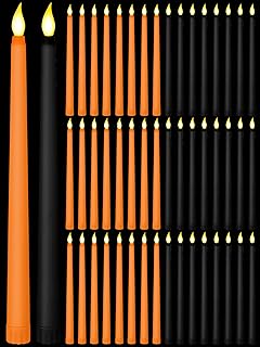 48 Pcs Flameless Taper Candles, 11 Inch Battery Operated LED Candles Bulk Fake Candles Faux Wax Candle Lights Flickering Taper Candles for Halloween Christmas Church Wedding Party (Black, Orange)