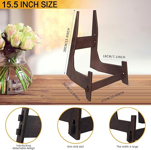 Miniatura 8 de Paquete de 2 soportes de placa de 6 pulgadas, soporte de madera para exhibir marcos de fotos decorativos, soporte de exhibición de caballete,