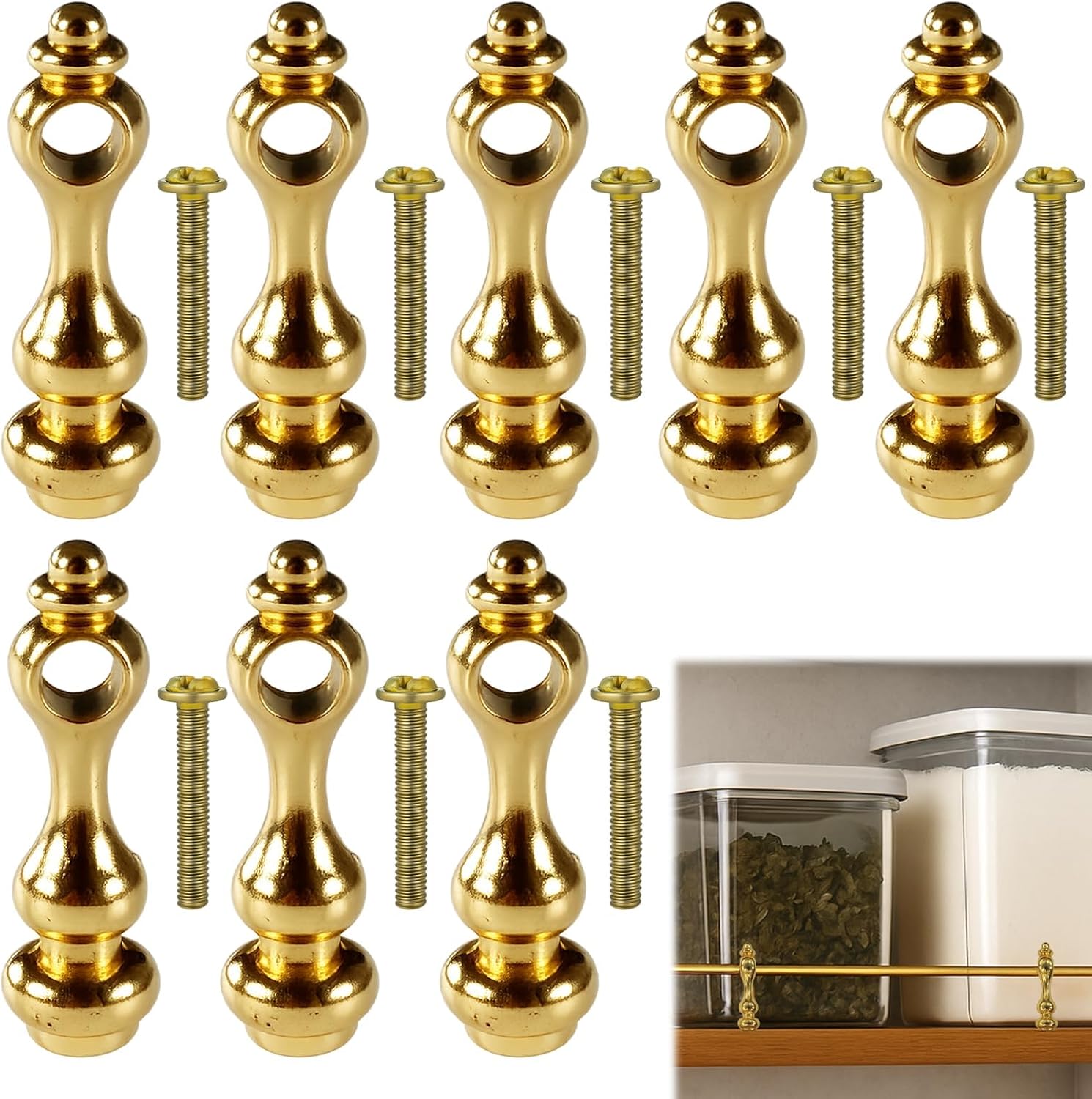 Shelf Rail Brass Rails for Shelves, 8PCS Gold Plated Gallery Rail Brackets,6mm Inner Diameter, Decorative Brass Gallery Rails for Shelves, Cabinet & Bar Shelf Railing Hardware for Display