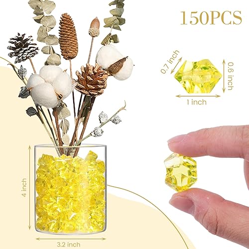 Miniatura 4 de DomeStar - Piedras de hielo falsas y trituradas, 150 unidades de cubos de hielo de plástico acrílico, amarillo, con diamantes de imitación, para
