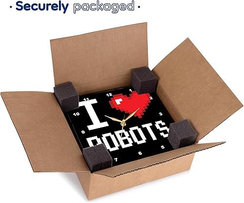 Miniatura 6 de 3dRose Reloj de pared silencioso - 15 pulgadas - Pixeles pixelados Geek Old School 8-Bit I Heart I Love Robots - Geek Designs