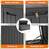 Vista 3 de 90 Gallon Resin Deck Box, Lockable Patio Outdoor Storage Box for Furniture, Garden Tools and Tools Storage, Waterproof Outside Storage Box - Black