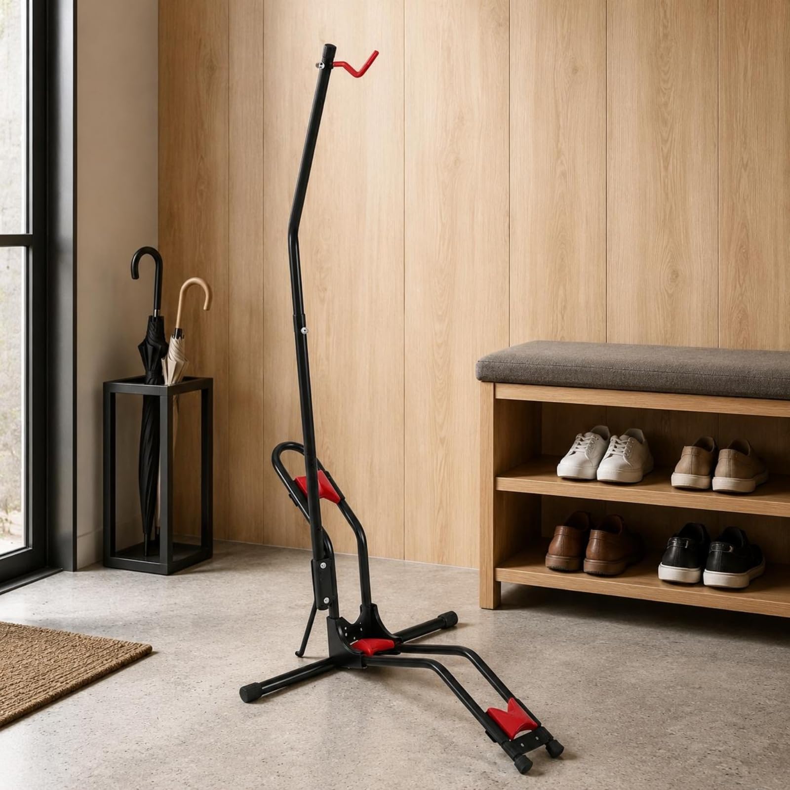 Baoblaze Soporte para Bicicleta Soporte Aparcamiento Bicicleta Soporte Expositor Caballete Suelo Ajustable Sostiene en Posición Vertical Ocupa Poco Espacio Adecuado para Portales