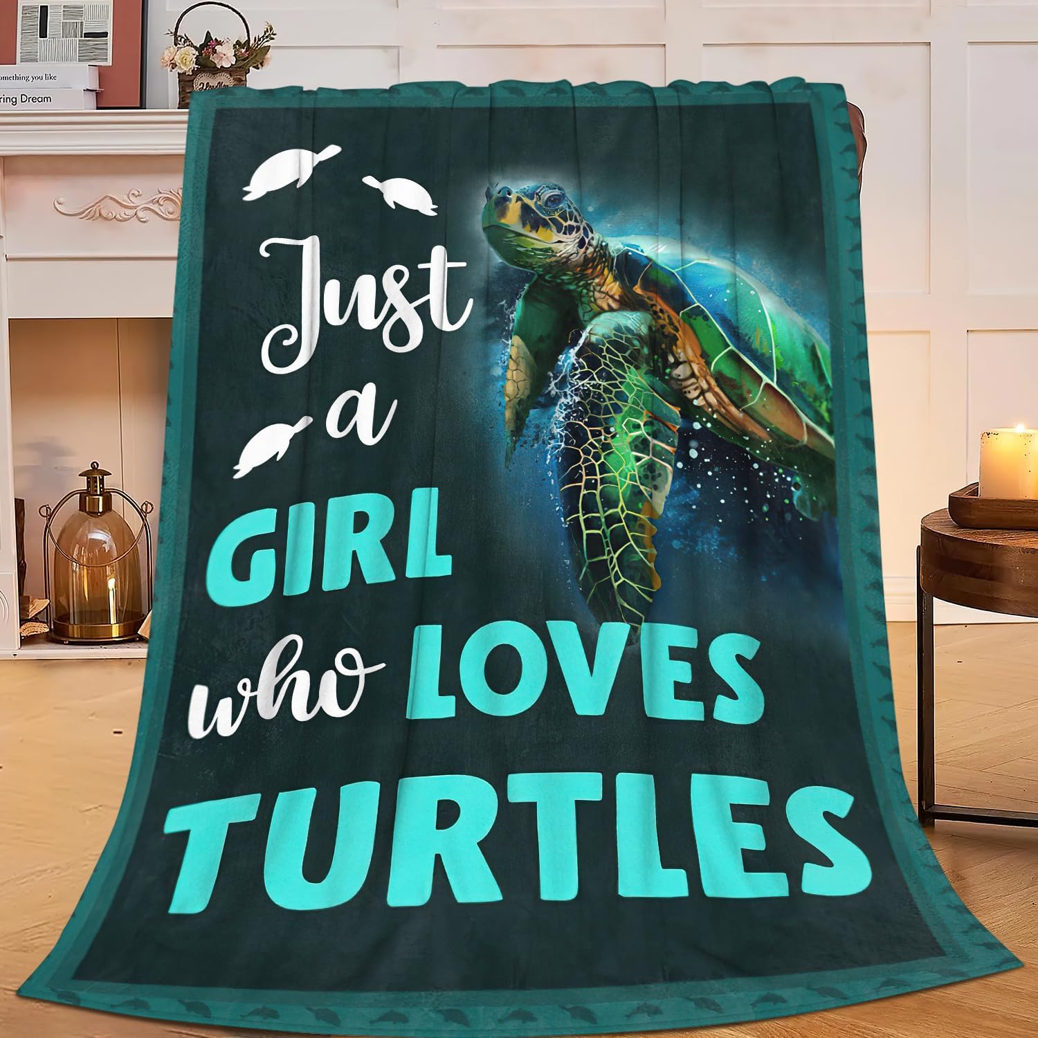 SweetFox Just A Girl Who Loves Turtles Blanket Cute Sea Turtle Decor Throw Blanket Gifts for Girls Boys Super Warm Soft Plush Fleece Flannel Winter Bedding Blankets for Kids Adults Women Men 50"X40"