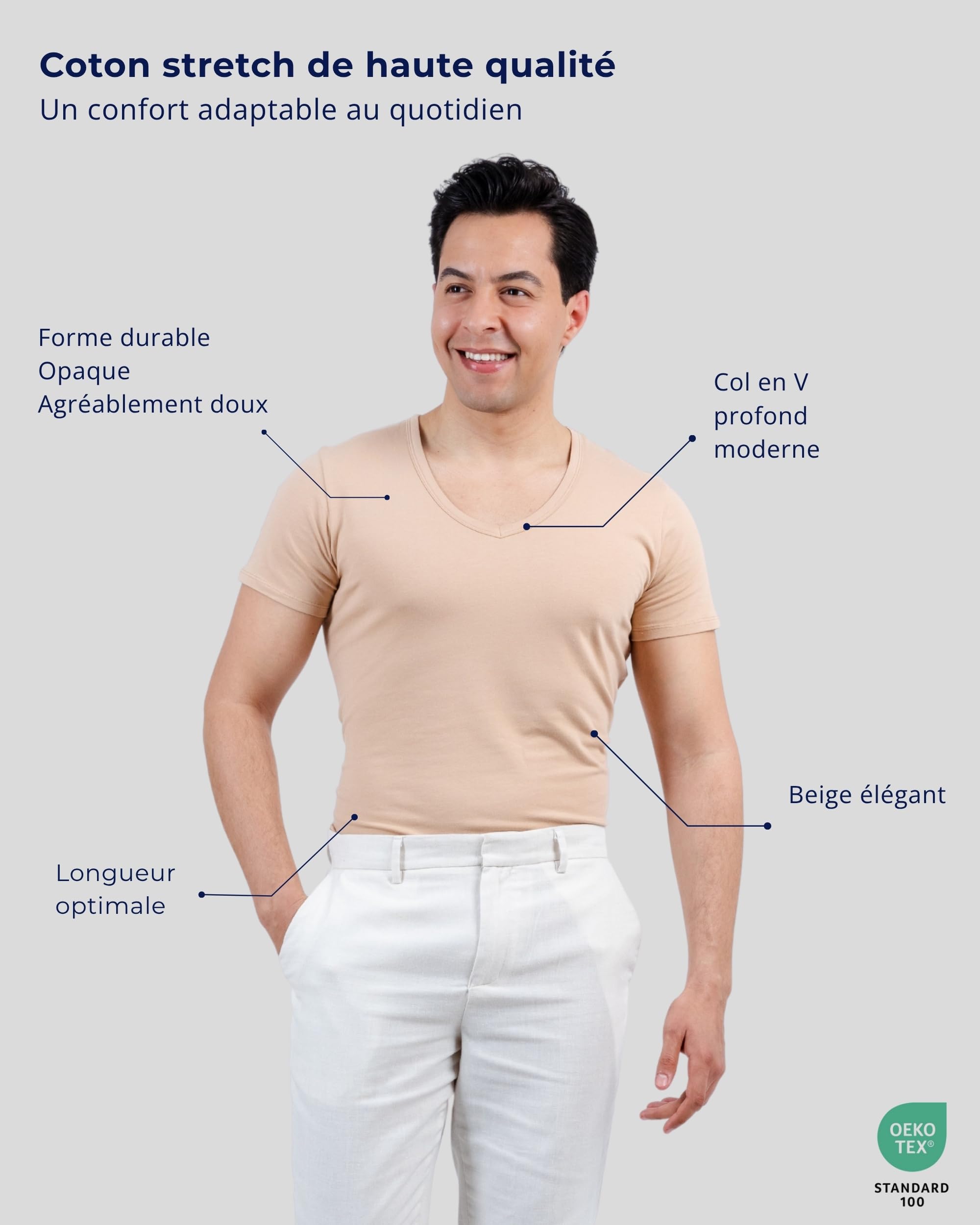 SKIPPER Lot de 3 T-Shirts Homme Col V Profond – Coton Stretch Premium, Coupe Ajustée – Invisible sous Chemise – S–3XL