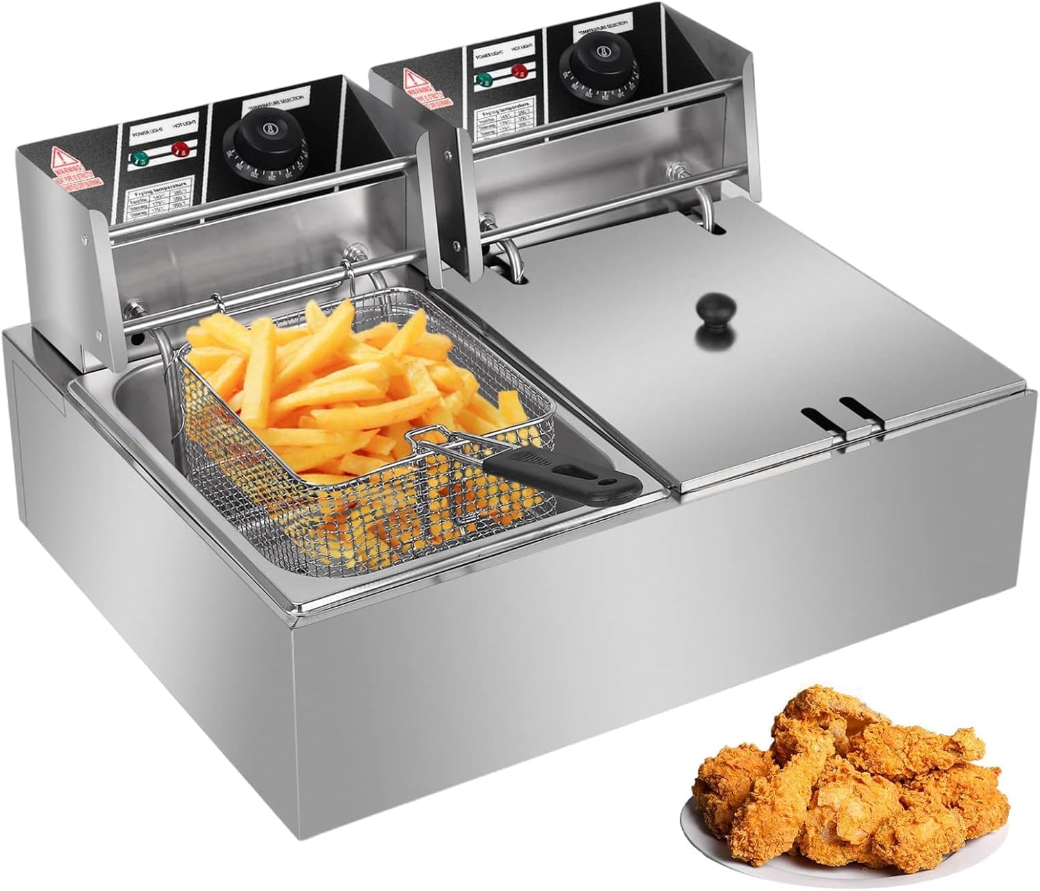 Commercial Fryer - 5000w Electric Fryers with Baskets - 0.6mm Thickened Stainless Steel Countertop Oil Fryer 12.7qt/12l Large Capacity With Temperature Limiter,