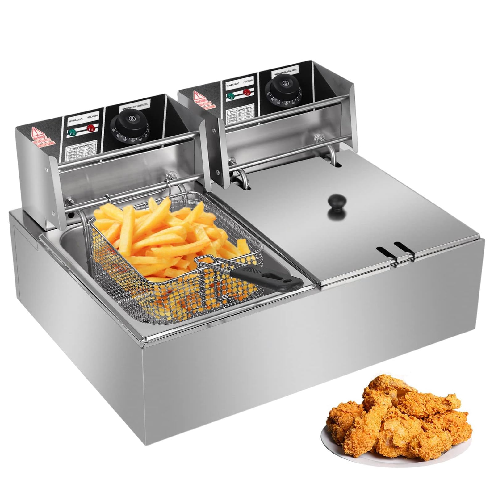 IUokLU Commercial Deep Fryer - 5000W Electric Deep Fryers with Baskets - 0.6mm Thickened Stainless Steel Countertop Oil Fryer 12.7QT/12L Large Capacity with Temperature Limiter