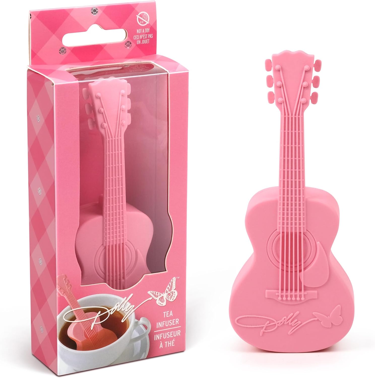 Dolly Parton Pink Guitar Tea Infuser, BPA-Free Silicone Loose Leaf Steeping Tool with Signature Dolly Logo