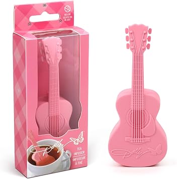 Dolly Parton Pink Guitar Tea Infuser, BPA-Free Silicone Loose Leaf Steeping Tool with Signature Dolly Logo