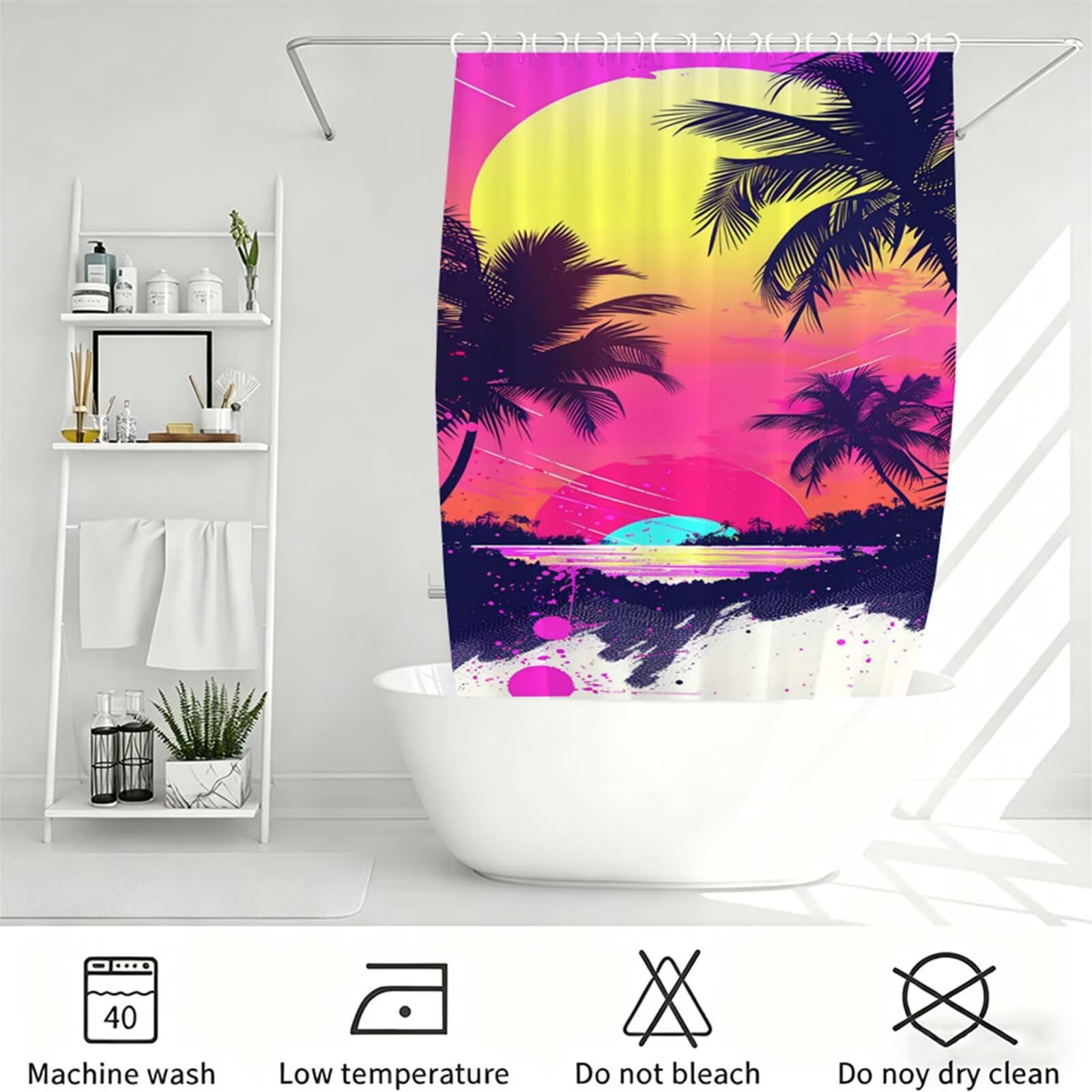Rosa Duschvorhang 160x200cm, Duschvorhänge Baum, Bedruckt mit Kunststoffhaken, Badezimmerdekor Vorhang, Wasserdicht Shower Curtains, für Badezimmer, Badewanne, Schlafsaal, Hotel Dekorieren J-747