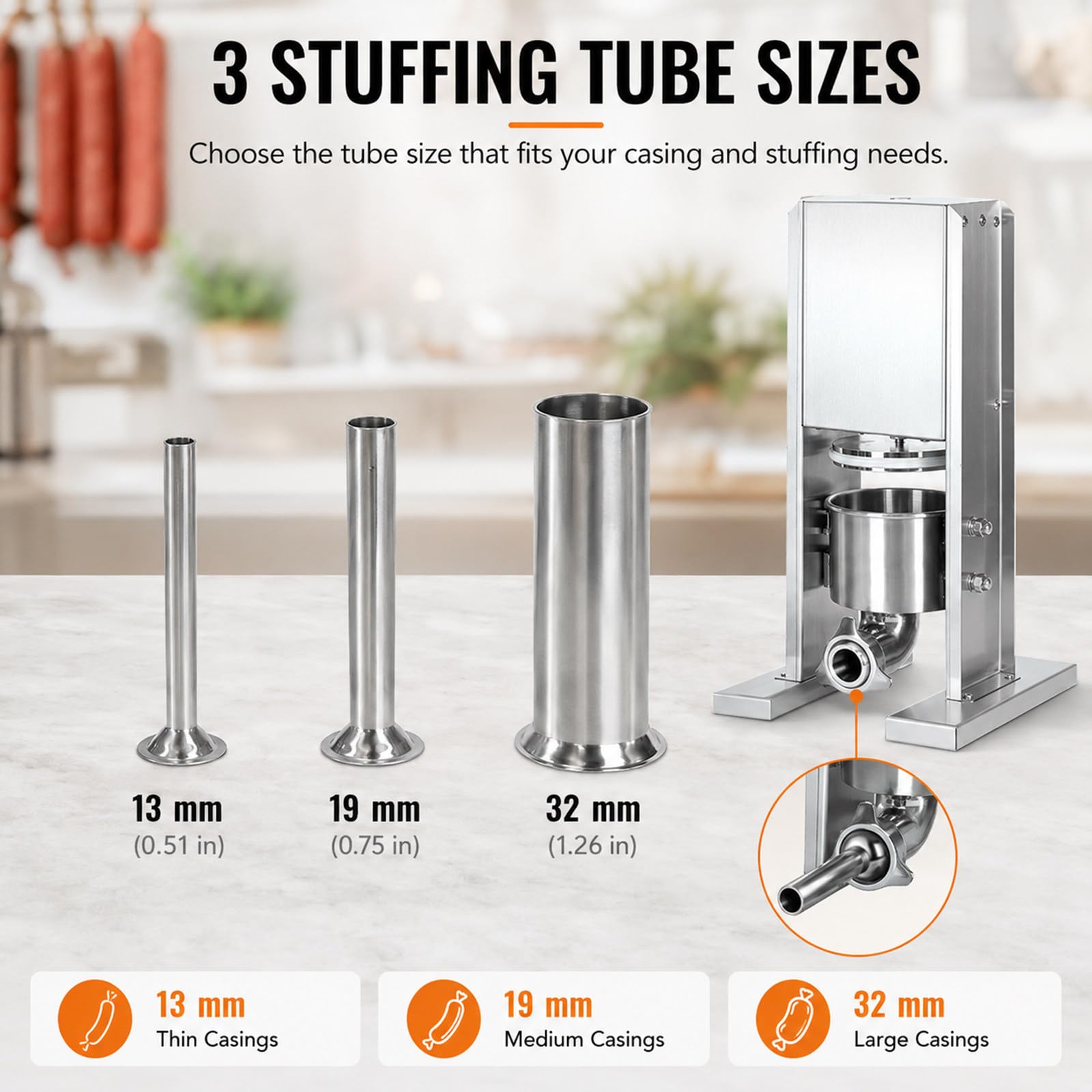 Insaccatrice elettrica, 2L con cilindro estraibile per pulizia 4L | Configurazione verticale da banco, utilizza l’altezza invece di una base ampia e lascia spazio ai lati per gli accessori