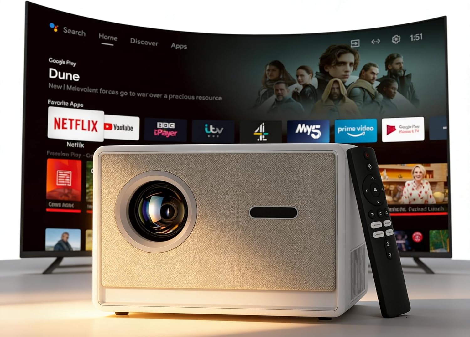 Projector with WiFi and Bluetooth｜3 Years Protection｜2000ANSI Native 1080P/4K Supported｜Short Throw Projecto for Home & Outdoor｜Built-in Apps