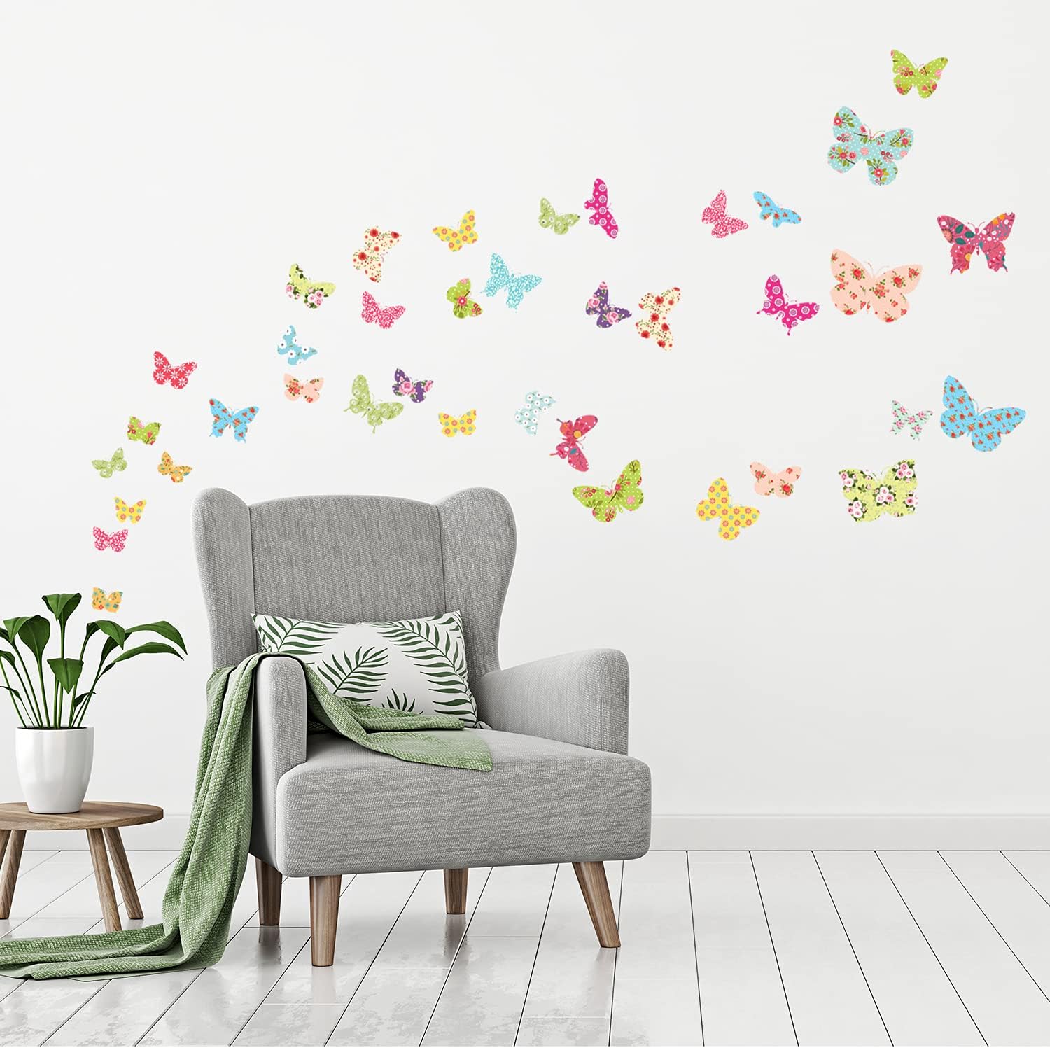 DECOWALL DW-1408 Patterned Butterflies Kids Wall Stickers Wall Decals Peel and Stick Removable Wall Stickers for Kids Nursery Bedroom Living Room d?cor