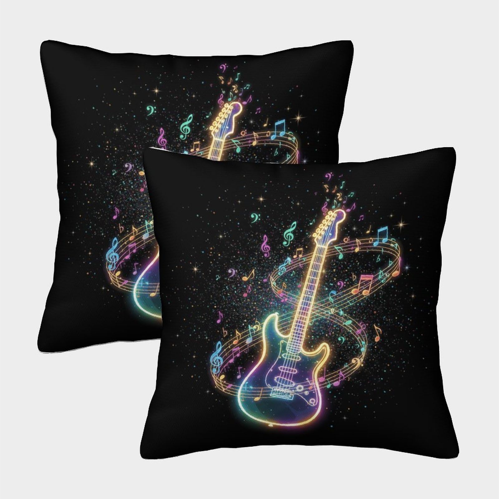 QFVANSIYO Vibrant Guitar 3D Printed Pillowcase Microfiber Bedroom Decor Music Theme Pillow Cover Breathable for Adults Teens Home Bedding 50x50cm
