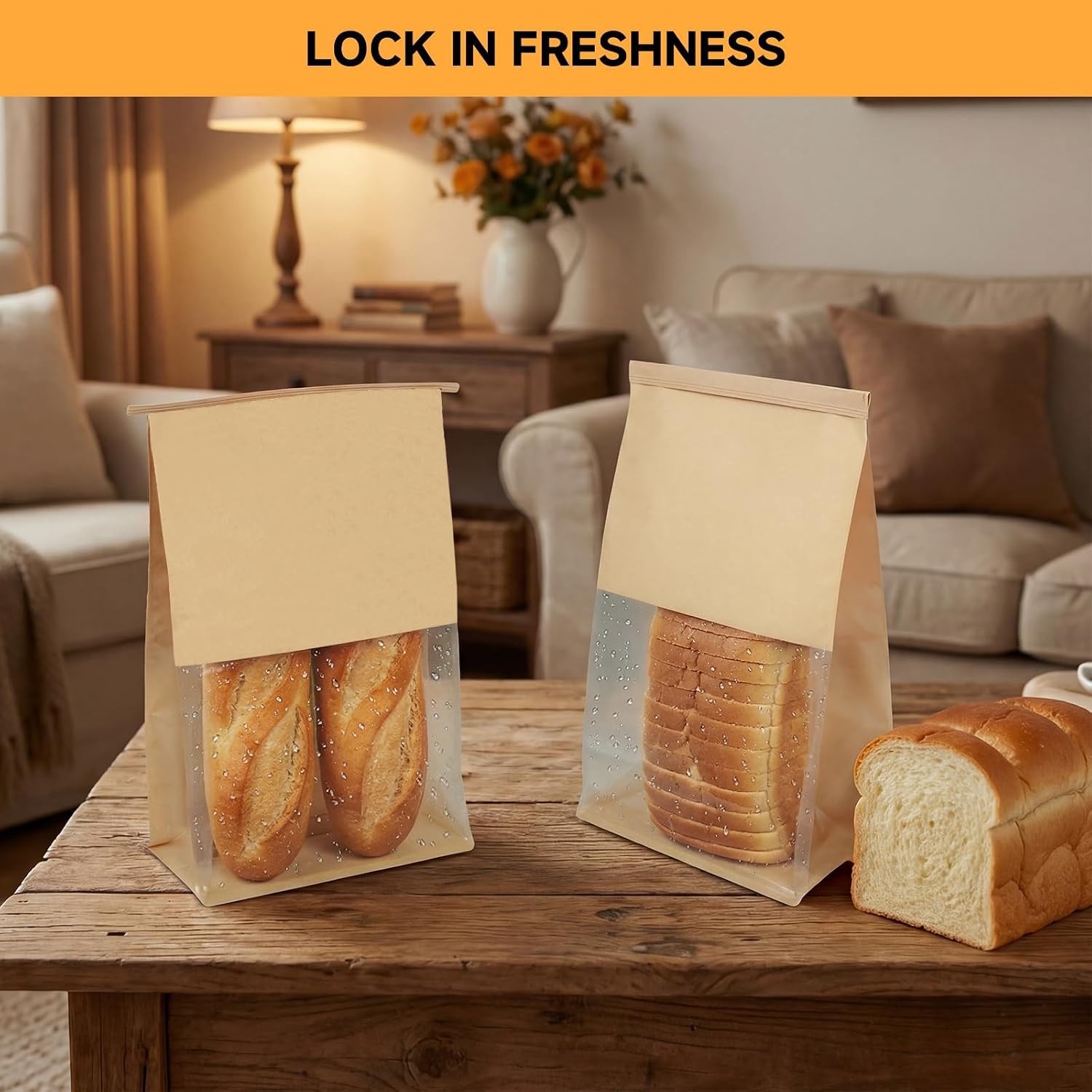 Extra Large Bread Bags for Homemade, 100 Count, 50% Thicker Sourdough Paper With Ties, 15.7*10.2*5.1 in, Tin Tie Tab Lock Bakery Bags With Window and Sealing Stickers for Storage Packaging Gifting