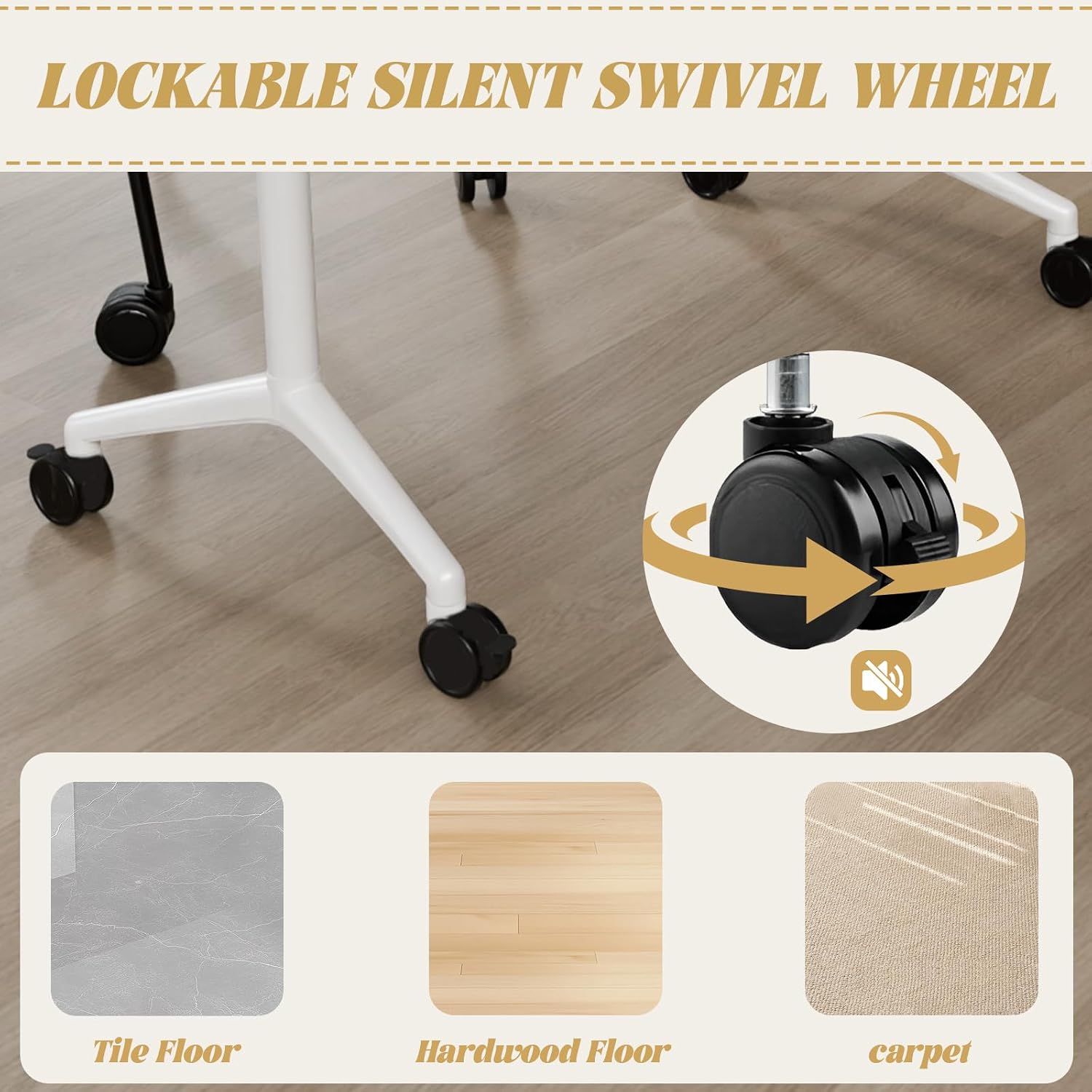 Folding Conference Table,Conference Table with Wheels,Business Conference Room Table 4 Sizes Modern White,Meeting Room Classroom Office Meeting Table (4PCS, 47.2in)