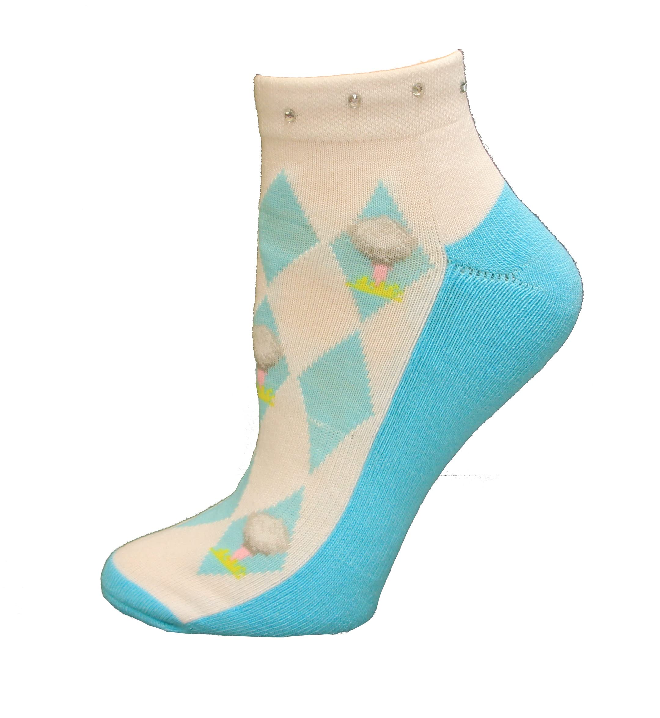 K. Bell Womens Golf Argyle Ankle Socks, White, 9-11