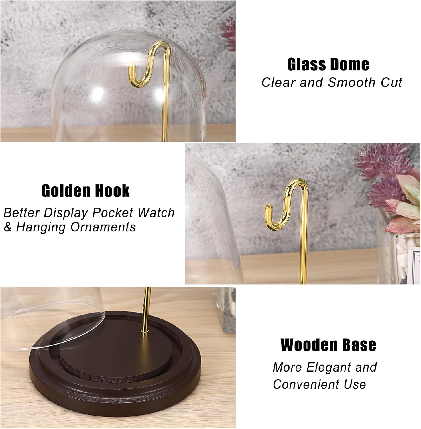JUXYES Clear Glass Pocket Watch Display Dome Case with Base, 3x4 Inches