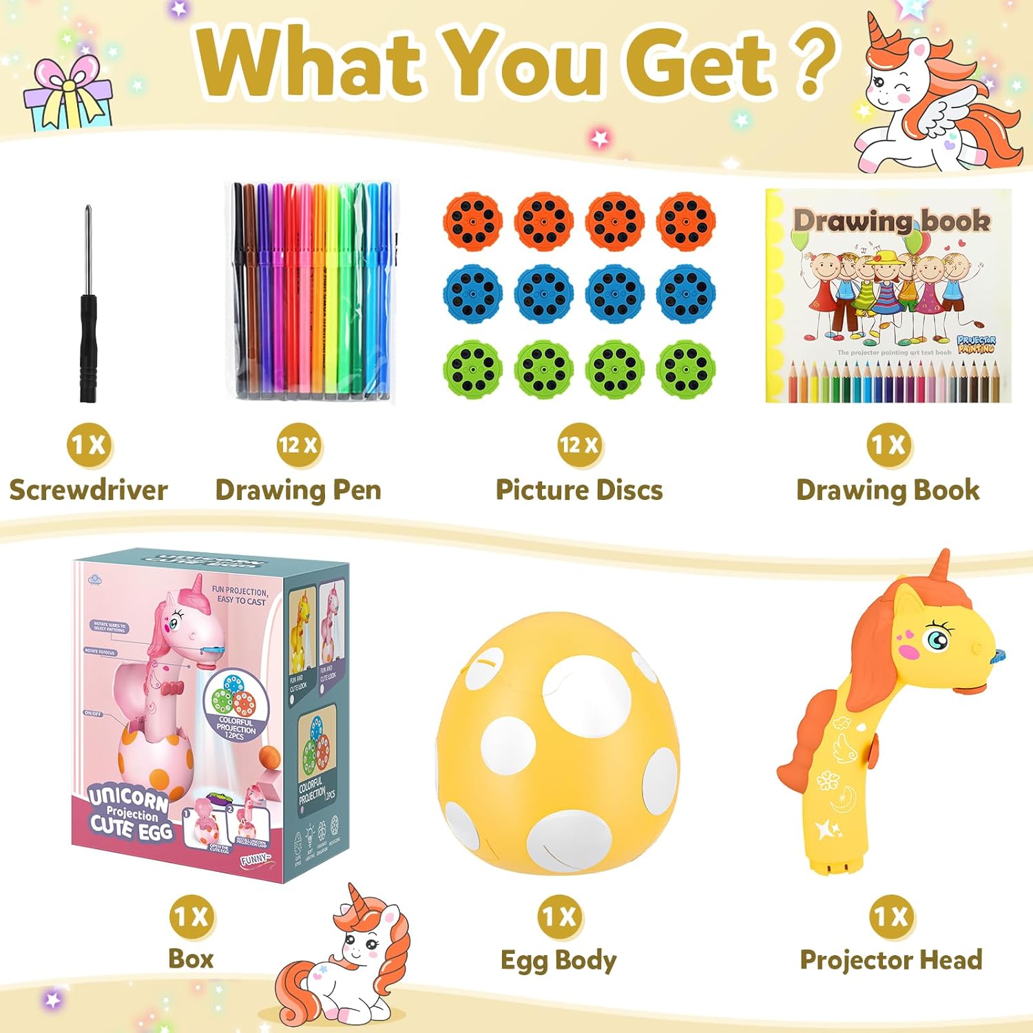 Drawing Projector for Kids: Unicorn Toys for Girls Aged 3+ ,Art and Craft Kit, Art Sketch Projector Drawing and Tracing Include 96 Stencils and 12 Markers, Projector for Learn to Draw Toy for Girls 3+