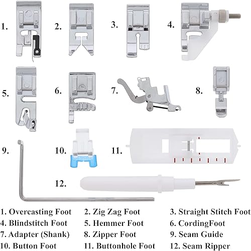 Miniatura 2 de Juego de 12 pies prensatelas | Juego de pies de máquina de coser a presión de vástago bajo para Brother, Janome, Singer, Baby Lock, Kenmore y otras