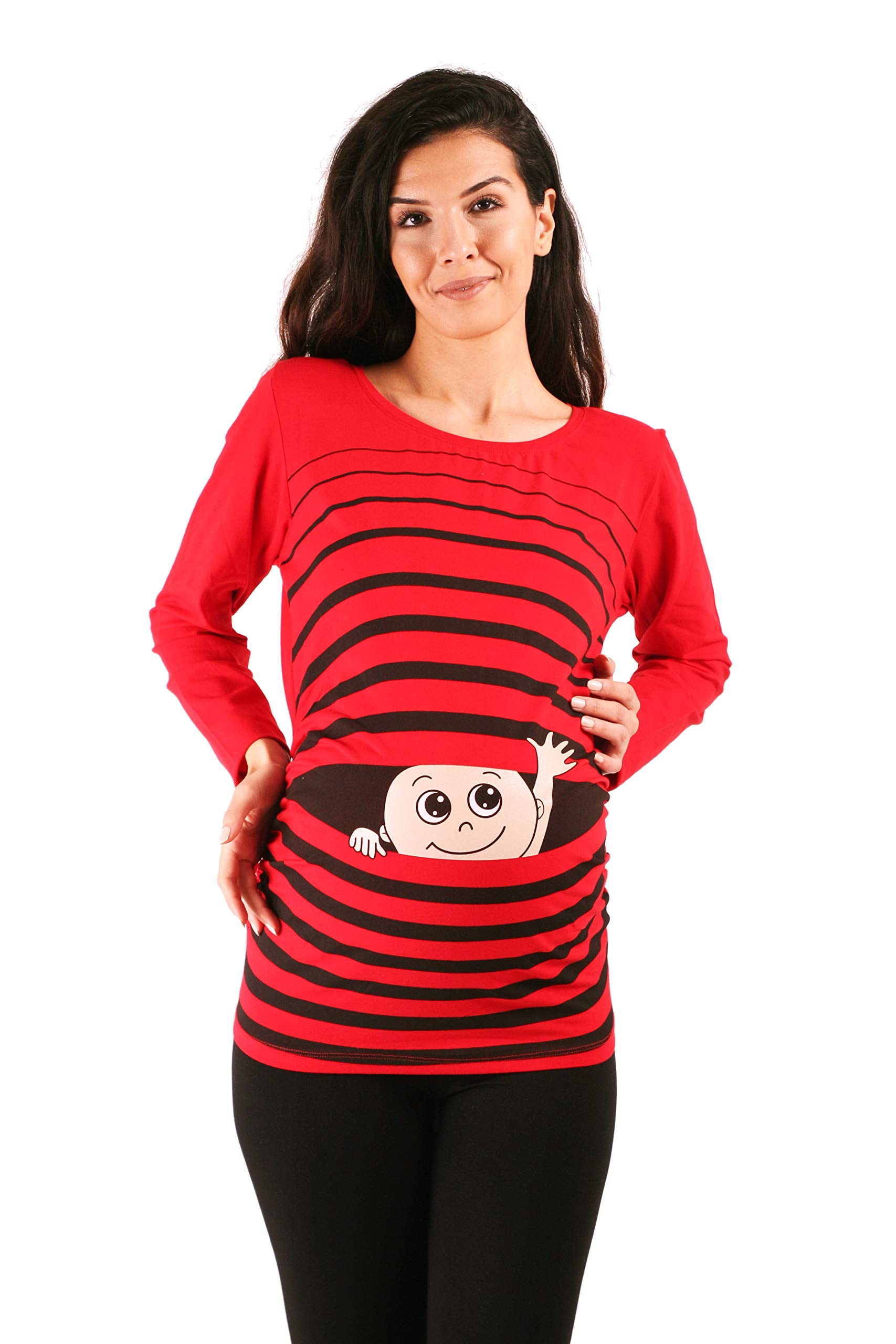 M.M.C. Ciao Ciao - Simpatica graziosa T-Shirt Premaman Manica Lunga per la Gravidanza (Rosso, Medium)