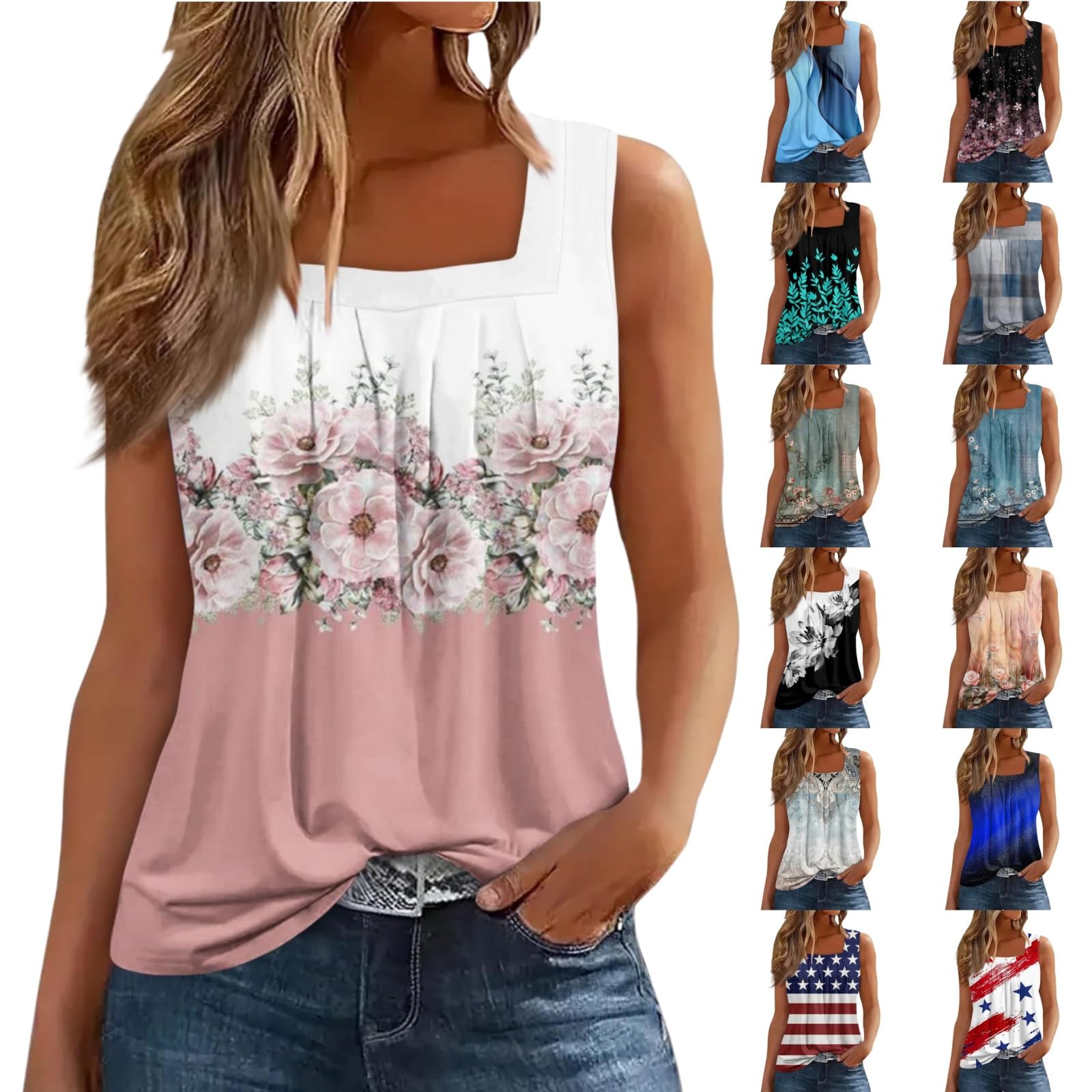 FQZWONG Tank Top for Women 2025 Summer Sleeveless Shirts Loose Casual Ladies Square Neck Blouses Sexy Off Shoulder Tshirts