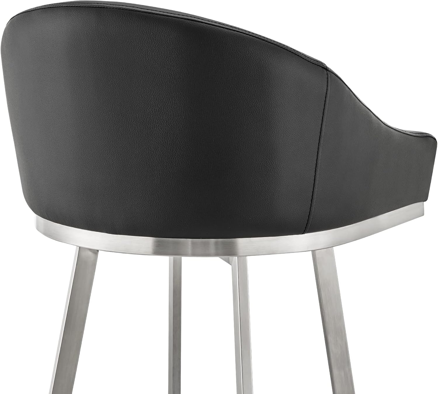 Eleanor Swivel Bar Stool in Brushed Stainless Steel with Black Faux Leather