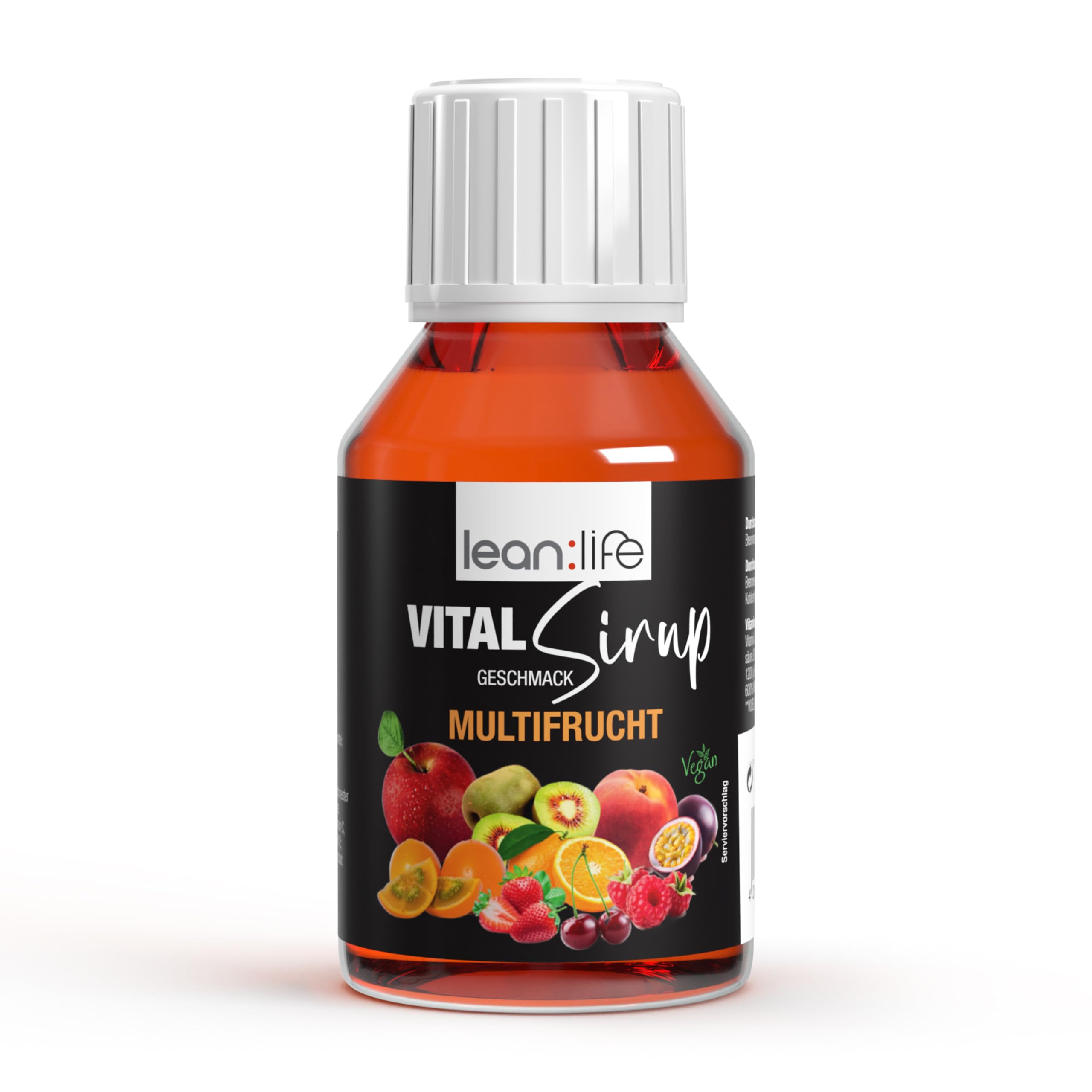 Lean:Life – Vital Sirup 100 ml - Multifrucht Sirup - Getränkesirup zuckerfrei – mit Vitamin B12, B6, C, L Carnitin und Biotin