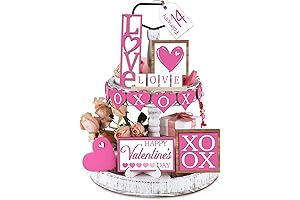Valentine's Day Tiered Tray Decor Set: A Touch of Pink Charm