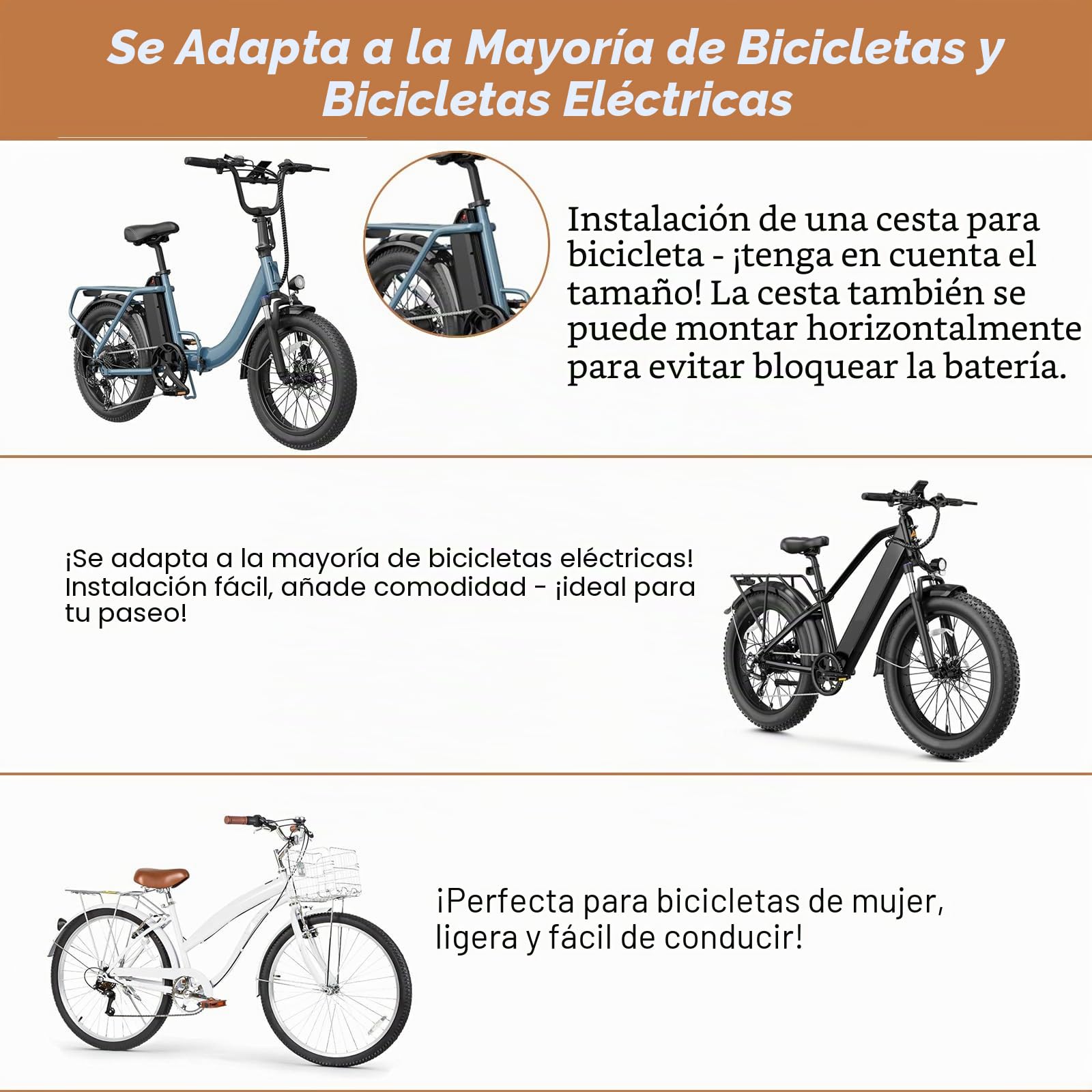 Cesta trasera para bicicleta, cesta impermeable con forro y red de carga, cestas grandes y resistentes para la mayoría de bicicletas