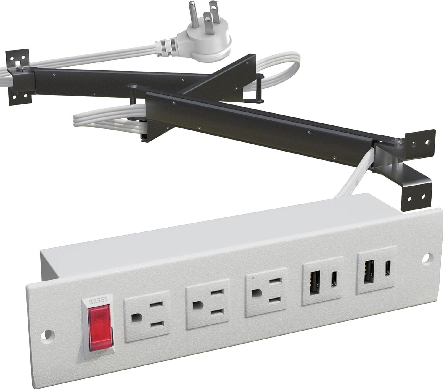 Drawer Outlet Kit with Typec PD20W Fast Charger Station, 3 Outlet and Power Cable Arm for Kitchen Bathroom Cabinets (White)